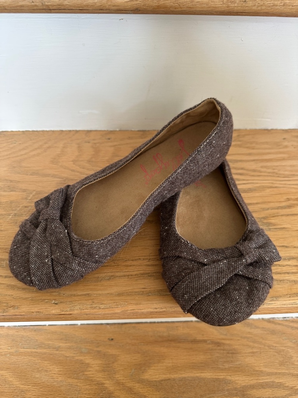 Brown Tweed Bow Ballet Flats